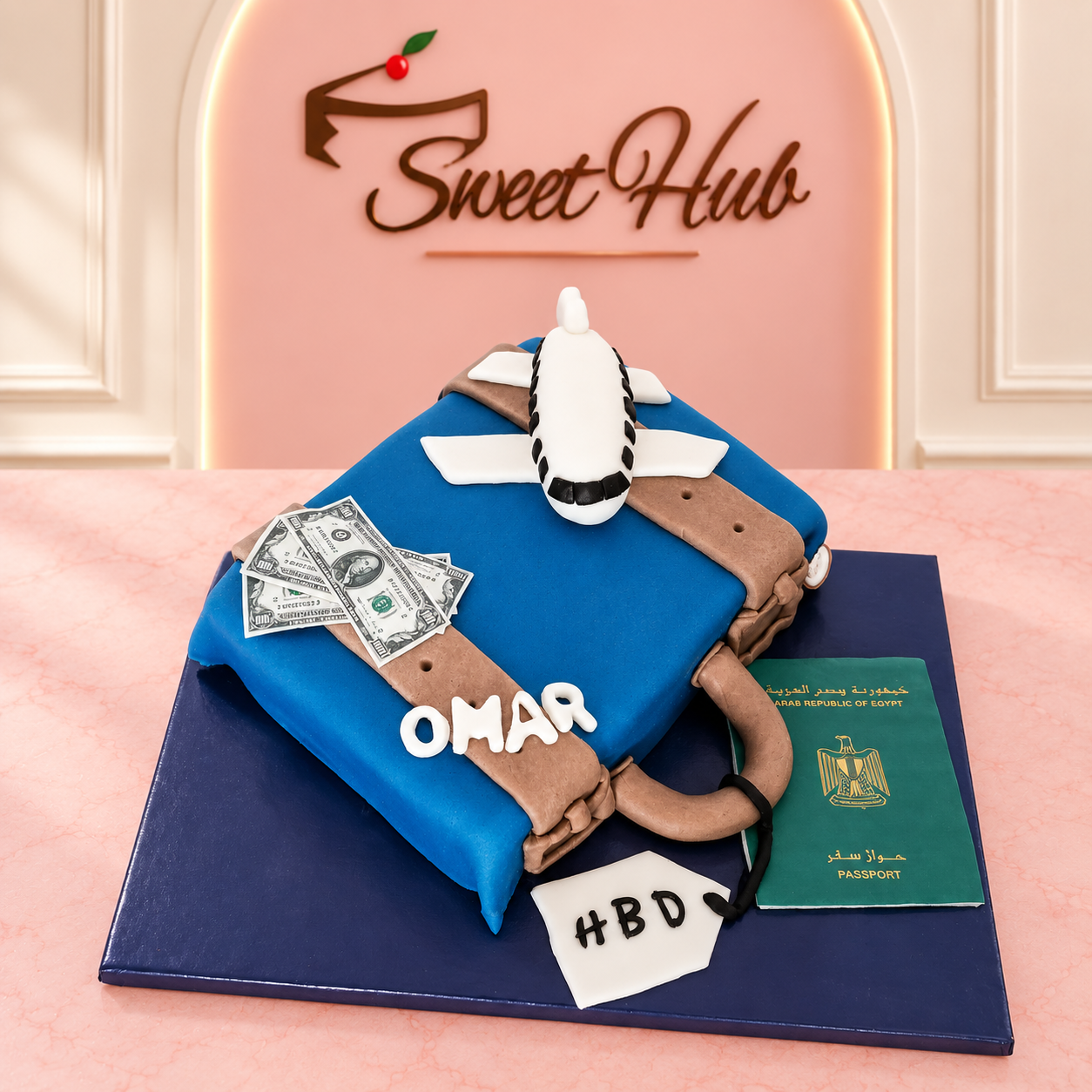 A second photograph of the Omar suitcase cake.